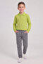 Boy's Pistachio Green Long Sleeve Polo Collar T-Shirt Gray Ribbed Waist Canvas School Pants Bottom - Top Set School Outfit
