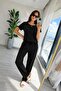 Women's Short Sleeve Crew Neck Viscose Two-Thread Blouse and Pants Two-Piece Set - 2