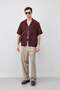 Burgundy Lyocell Blend Short Sleeve Men's Shirt - 2