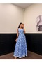 Women's Black Patterned Long Dress with Chest Lace - 2