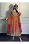Orange & Pink Heavy Georgette Embroidered Gown Set - HRT7236 | Orange & Pink-Size:M-38-Inches