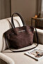 Women's Suede Textured Lock Detailed Shoulder and Crossbody Bag with Large Internal Volume and Strap