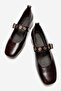 Felinia Women's Genuine Leather Shoes Burgundy Short Heeled Square Toe - 5