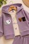 Baby Girl Love Embroidered Hooded Cardigan 3-Piece Top and Bottom Thin Seasonal Set 3-18 Months - 3
