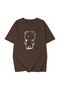 Women's Brown Linear Bear Printed Oversize T-Shirt - 3