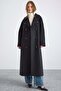 Knitted and Button Detailed Double-Breasted Premium Coat Black 3170 - 3