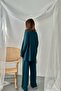 Women's Petrol Sweatshirt-Pants Set Ribbed Textured Oversized Crew Neck Sweatshirt and Wide Leg - 5