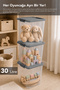 2-Piece Deep Toy Box - Baby Kids Room Toy Storage Box Organizer with Lid 30Lt Gray - 2