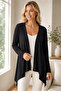 Women's Long Sleeve Open Front Asymmetrical Cut Lycra Flowy Loose Comfortable Black Plus Size Cardigan - 5