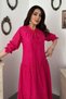 Women's Fuchsia Three-Quarter Sleeve Lace-Up Scallop Detailed Layered Maxi Dress - 3