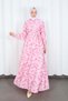 Floral Patterned Half Button Modal Patterned Dress Pink 7014-1 - 5
