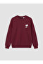 Xside Burgundy Snoopy Printed Oversize Women's Sweatshirt - 5