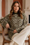 Zebra Patterned Knitwear Tunic R7186 Khaki