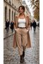 Women's Ecru Colored Square Collar Long Sleeve Lined Front Viscose Elastane Trendy Blouse - 5