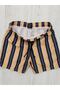 Men's Striped Swim Shorts with Pockets, Mesh Lining, Quick Drying, Lace-Up - Navy Blue Orange Mariposa Secr - 3