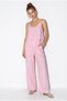 Women's Pink Strappy Lace Detailed Blouse Elastic Waist Pocket Detailed Trousers Linen Suit 1100 60286439