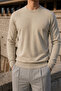 Men's Winter Crew Neck Slim Fit Cream Basic Sweater - 4