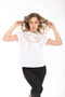 Women's Design T-Shirt Beadwork Detailed Low Double Sleeve White Blouse - 8