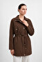 Women's Lightweight Trench Jacket with Drawstring Waist and Snap Fasteners 15263 Brown - 2