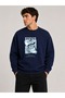 Focus Print Detailed Crew Neck 2 Thread Sweatshirt