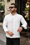 Men's Long Sleeve White Buttoned Pera Linen Shirt