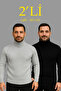 Men's Corded Fabric Knitwear Sweater Set of 2 Gray Black Regular Turtleneck Full-Throated Knitwear Set Model Sweater