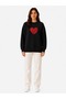 Red Heart Print Detailed Shirred 2 Thread Crew Neck Sweatshirt