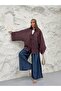 Women's Hakim Collar Brit Buttoned Fringe Detailed Wide Sleeve Jacket Kimono 0133 - Plum - 4