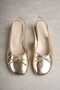 Gold Color Women's Modern Square-Toe Heeled Shoes with Bow Detail - 2
