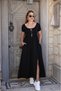 Women's Short Sleeve Round Neck Front Slit Pocket Viscose Long Dress - 4