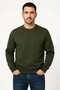 Men's Three Thread Plain Crew Neck Sweatshirt - Khaki - 2