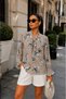 Women's Blouse Patterned Long Sleeve Tie-Down Scarf Collar Comfortable Fit Elastic Ruffle Sleeve Viscose Shirt - 4