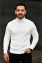 Men's turtleneck knit sweater, cotton thick ribbed weave, regular fit long sleeve winter model - white