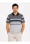 Men's Flared Combed Cotton Striped Polo Collar T-Shirt Short Sleeve Summer T-Shirt - Gray - 2