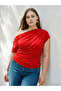 Ozmarka New Season Red Boat Neck Gathered Blouse - 4