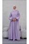 Purple Gingham Patterned Seersucker Fabric Hijab Dress with Waist Tie