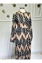 Women's New Season Elegant Patterned Viscose Fabric Dress with Elastic Sleeves - 2