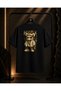 Unisex Hustle Bear Back and Front Printed 100% Cotton Oversize Crew Neck Short Sleeve T-Shirt Black