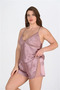 Premium Plus Size Lace Embroidered Mink Satin Shorts Set - 3