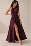 Women's Off-The-Shoulder, Lace-Up Back, Slit Detail, Long Janjan Crepe Dress - 2
