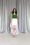 Women's White Atlas and Organza Detailed High Waist Zippered Maxi Skirt