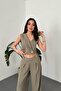 Women's Khaki Vest-Pants Set Asymmetrical Vest Wide-Leg Pants Woven Set - 3