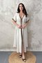 Women's Beige Maxi V-Neck Belted Short Sleeve Flared Woven Dress - 2