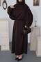 Women's Brown Jacquard Satin Dress High Neck Bat Sleeve Elastic Waist Maxi - 4