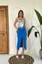 Women's Blue Slit Midi Skirt with Drawstring Detail, High Waist, Straight Pencil Cut - 2