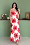 Women's Yellow Strapless Maxi Dress with Scarf, Floral Pattern, A-Line