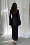 Women's Black Pleated Maxi Dress Round Neck Spanish Sleeve Belted Lined - 5