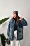 Women's Blue Denim Jacket Vintage Washed Buttoned Pocketed Long Sleeve Denim