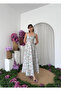 Women's Green Midi Dress Square Neck Strap Floral Patterned Flared Poplin Dress - 6