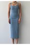 Women's Light Blue Midi Dress Strappy Square Neck Contrast Stitching Slim Fit Midi Denim Dress - 2